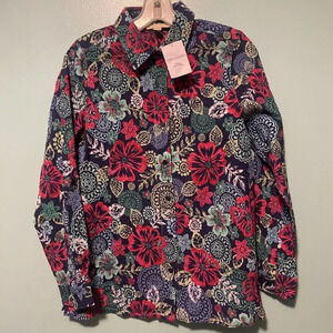 Appleseeds Women’s Small Floral Multi Button Up Long Sleeve New Textured Cotton